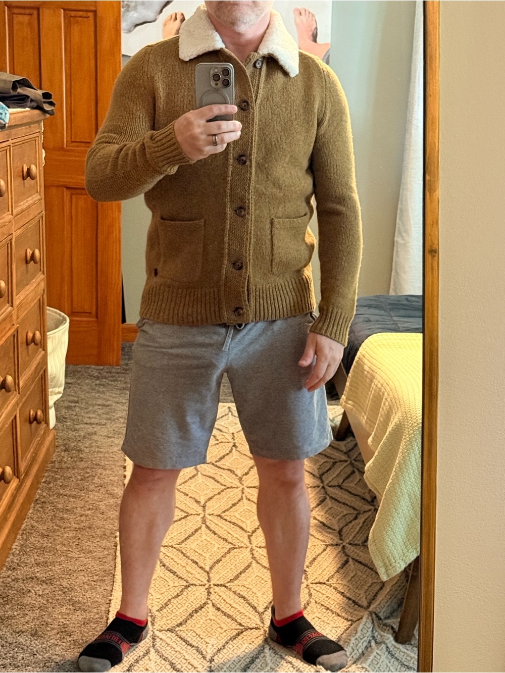 Ben Sherman Camel Knit Cardigan with White Sherpa Collar